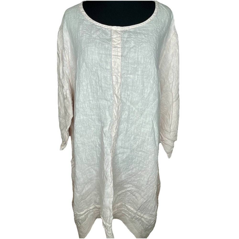Lungo Larno Linen Lagenlook Tunic Blouse 2X Made In Italy Pink 3/4 pockets Boho